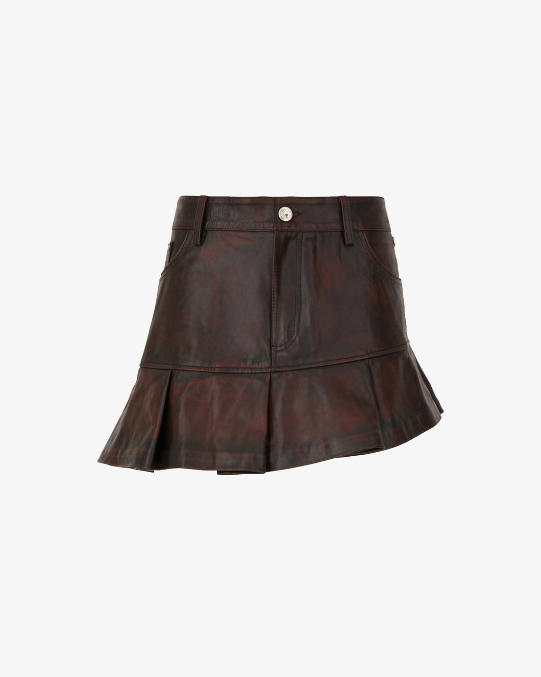 Rub-Off Leather Pleated Mini Skirt