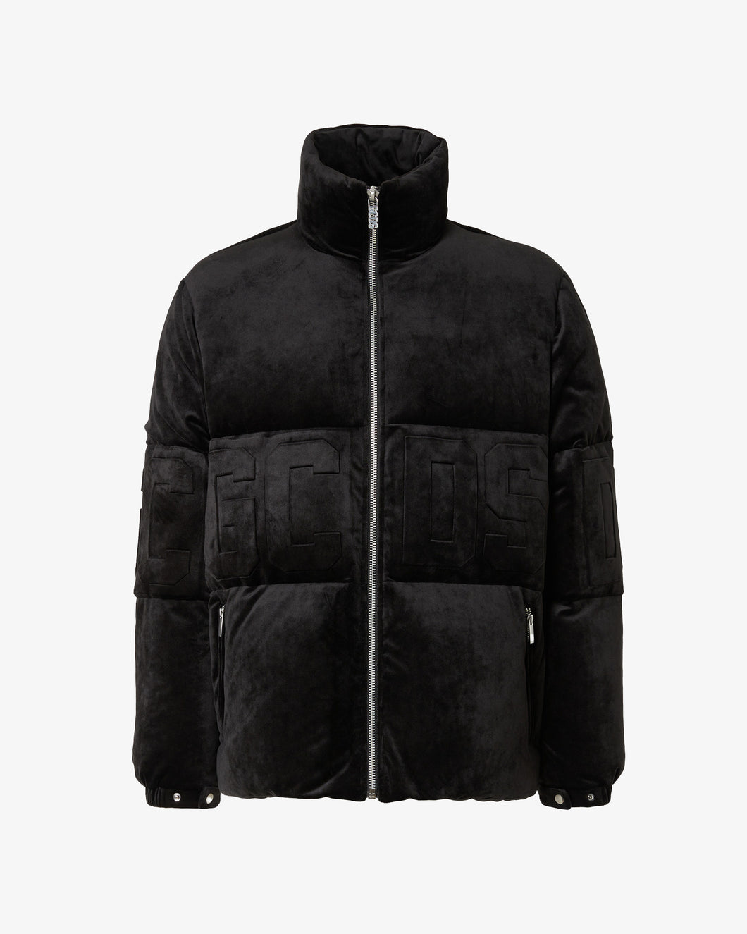 Gcds Logo Band Velvet Puffer Jacket | Unisex Coats & Jackets Black | GCDS®