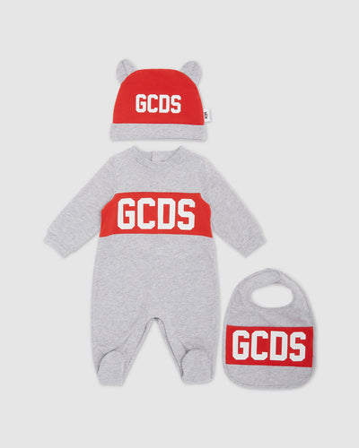 GCDS logo motif Three-piece Baby Gift Set: Unisex  Playsuits and Gift Set Grey | GCDS