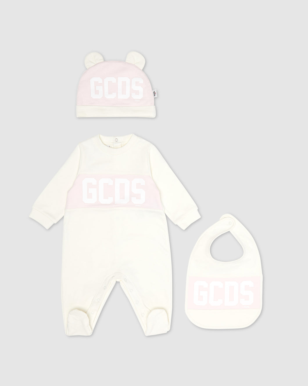 Gcds Logo band Three-Piece Baby Set: Unisex Playsuits and Gift Set Pink | GCDS