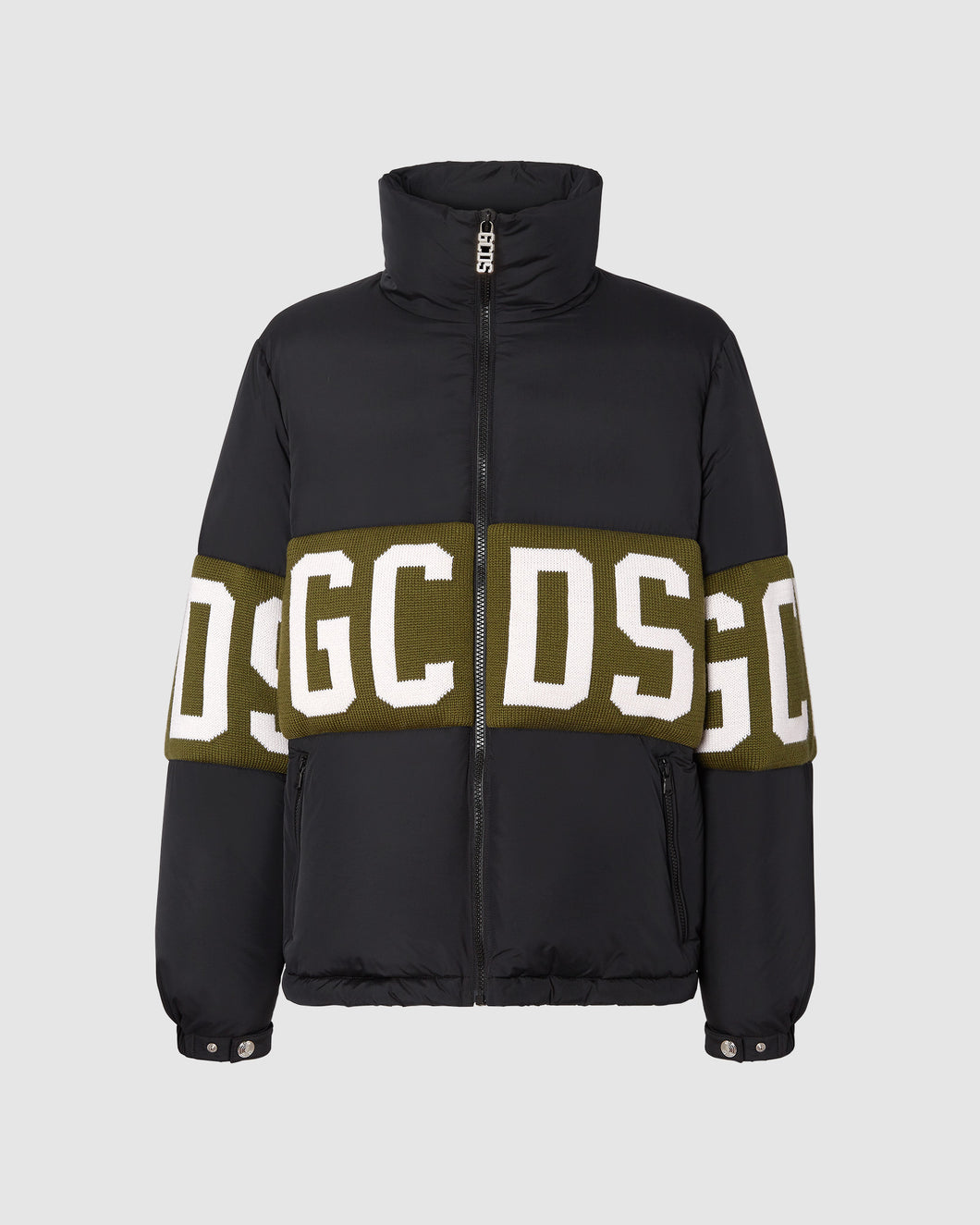 Gcds logo band puffer jacket: Men Outerwear Military Green | GCDS