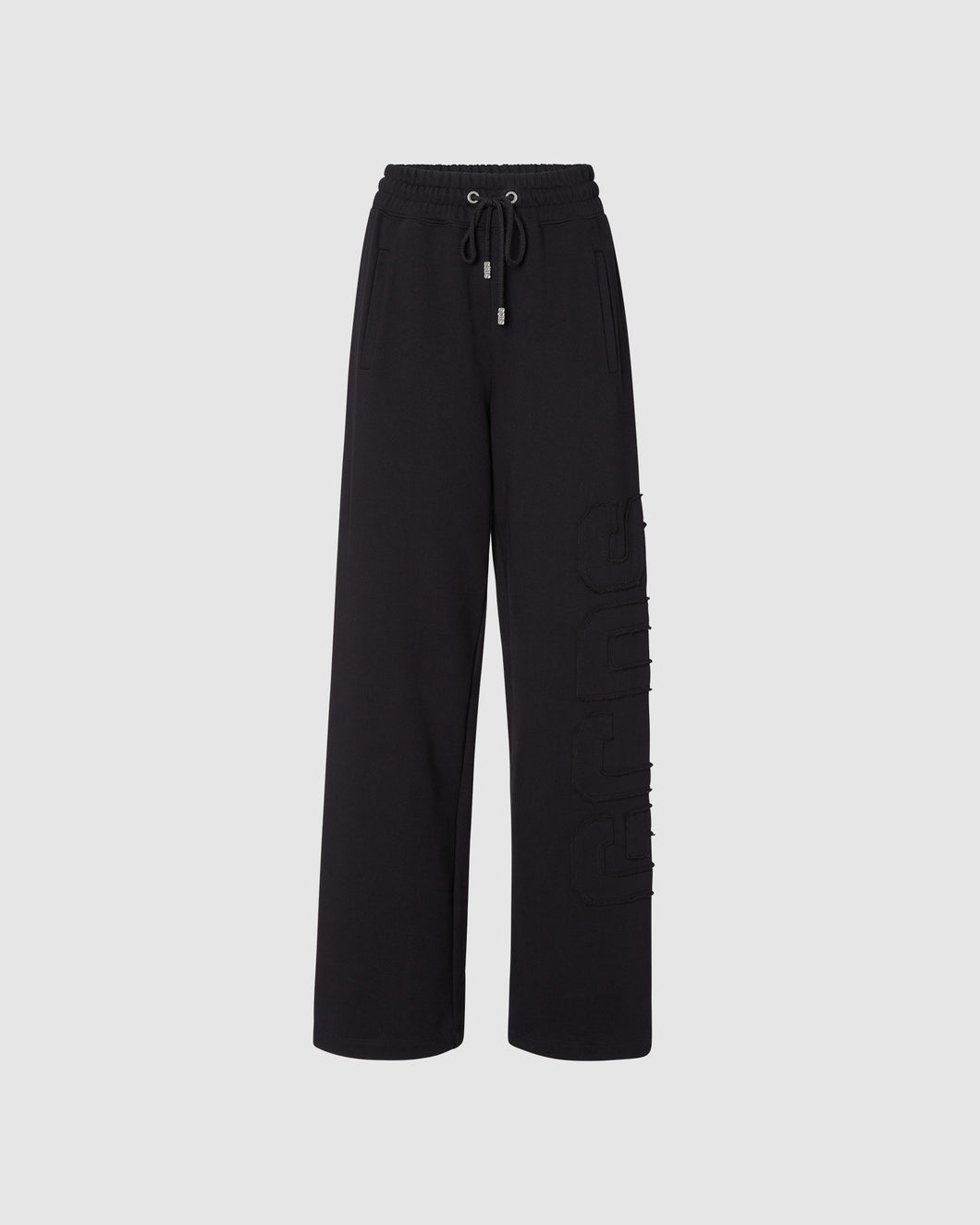 Embroidered Gcds wide sweatbottoms: Women Trousers Black | GCDS