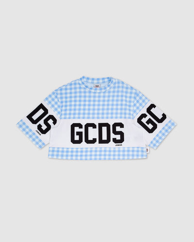 Crop GCDS Vichy T-Shirt: Girl T-Shirts  Light blue | GCDS