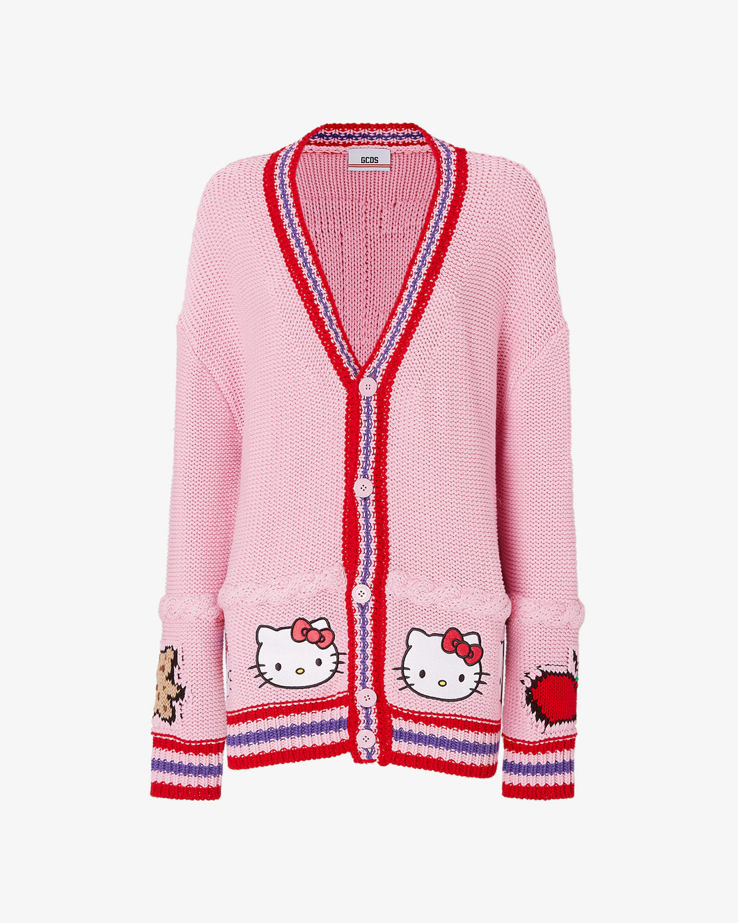 Hello Kitty Embroidered Knit Jacket : Women Knitwear Pink | GCDS Spring/Summer 2023