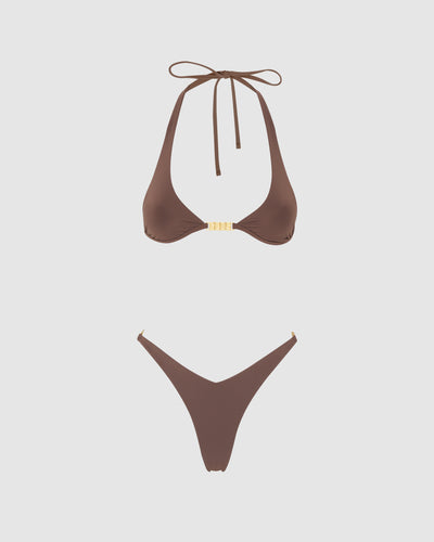 Mettalic logo clip bikini: Women Swimwear Brown | GCDS