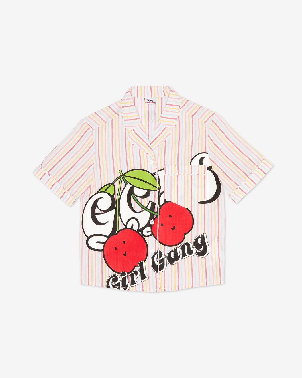 Junior Cherry Striped Cotton Shirt: Girl Shirts Pink | GCDS Spring/Summer 2023