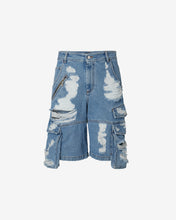 Load image into Gallery viewer, Ripped Ultracargo Denim Bermuda : Men Trousers New Light Blue | GCDS Spring/Summer 2023
